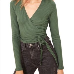 Reformation Petalo Wrap Top (green)